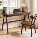 100% Solid Rubber Wood Computer Desk, Retro Walnut Writing Desk with Drawer, Sturdy A-Frame Leg, 47.24'×21.65', 1.38' Extra Thick Home Office Study Table