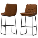 Danika Bar Stool Set of 2 in Camel Brown Vegan Faux Leather with Wood and Metal Frame, 42.5 Inches Tall