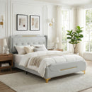Modern Upholstered Bed Frame, Queen Size Platform Bed with Wingback Headboard, PU Leather Upholstery, No Box Spring Needed, Noise Free, Easy Assembly, Heavy Duty Bed Frame for Bedroom,Grey