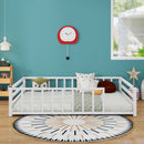 Full Size Floor Bed, Low Profile Metal Platform with Heavy Duty Guardrails, No Box Spring Needed, White
