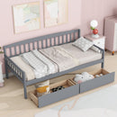 Twin-size Pine Wood Daybed with two Storage Drawers, Sofa Bed with Bed Platform of 10 Support Slats,Grey