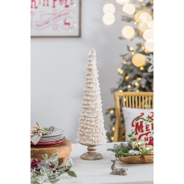 D5.1x21.7' Fringes Embellished Cone With Wooden Base