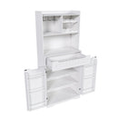 Modern Farmhouse White Buffet Cabinet with Hutch - Kitchen Storage Sideboard with Drawers & Barn Doors