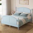 Traditional Wooden Platform Queen Bed Frame, Farmhouse Style Wood Bed with Arched Headboard and Footboard, Cottage Panel Bed Frame with Spindle Posts & Slat Support, No Box Spring Needed, Light Blue