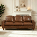 81.5' Classic Living Room Sofa  Faux Leather Couch,Rolled Arm Sofa with Nails,Solid Wood Legs,Upholstered Breathable PU Leather Brown.