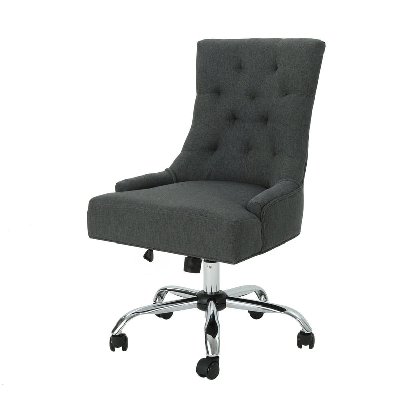 Glory Diamond-Tufted Upholstered Office Chair with Rolling Casters and Sloped Arms, Dark Grey and Chrome