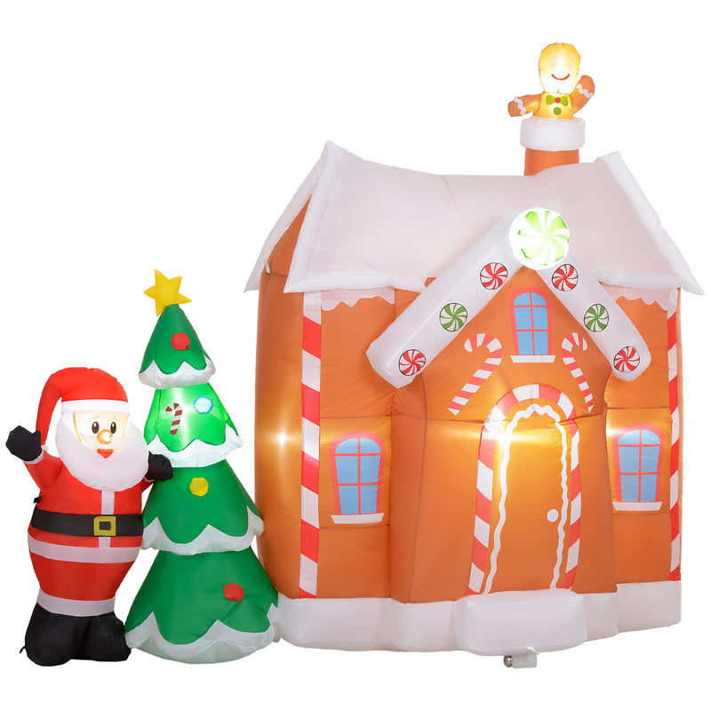 Outsunny 7FT Christmas Inflatable Gingerbread House Santa Claus and Xmas Tree, Giant Christmas Inflatables, Huge Blow Up Christmas Decorations with LED Lights for Indoor, Outdoor, Yard, Party