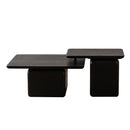 Vintage Style Square Coffee Table Set with Wood Grain Finish, Black MDF & Fir Wood Veneer, Set of 2