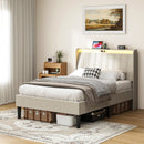 Twin Size Platform Bed Frame with Fabric Upholstered Headboard and Wooden Slats Support