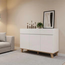 3 Drawers+3 Doors White Dresser, Handle-Free Modern Storage Chest with Solid Natural Wood Legs, Minimalist Drawer Cabinet for Bedroom Living Room, Simple to Instal