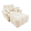 Modern Ergonomic Single Seater Sofa with Ottoman, High-Resilience Support, White Chenille