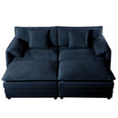 Deep Seat Sectional Cloud Sofa with 2 Ottomans & Soft Pillows, Blue Chenille, Modular Loveseat for Living Room