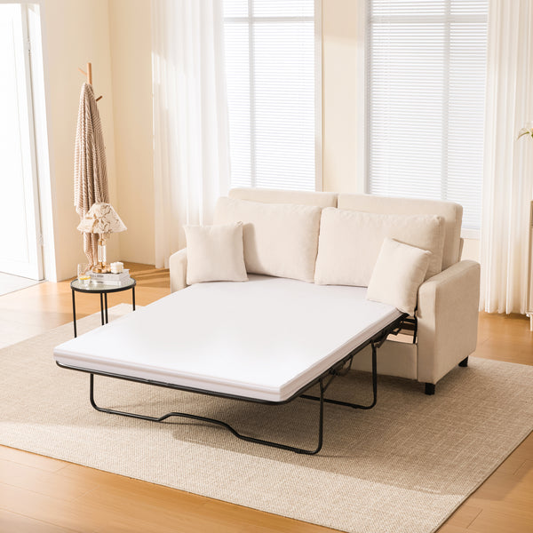 Sleeper Sofa Bed, Pull Out Couch with Mattress, 81.5'' 2 Seater Upholstery Sectional Couches, Modern Linen Convertible Sofa, Living Room Furniture for Small Spaces, Apartment, Studio, Beige