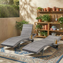 K&K 80' Patio Wicker Chaise Lounge Chairs Set of 2, Outdoor Rattan Reclining Lounge Chair w/ Rolling Wheels & Pull-out Side Table, Adjustable Backrest, Ergonomic Wave Design for Poolside, Deck, Grey