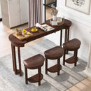 4 Piece Bar Table Set with3 PU Upholstered Bar Stools, Breakfast Table with 3 Padded Stools Solid Wood Counter Height Dining Table Set for Living Room, Dining Room.  Cherry