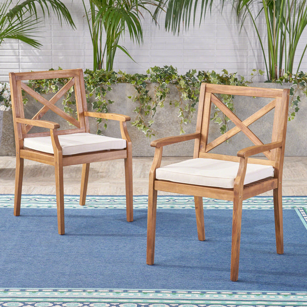 PERLA DINING CHAIR,2PCS with 2 Cream Cushions,for Backyard, Poolside, Garden