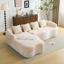 Full Compression L-Shape Sectional Sofa with Curved Chaise, Beige Modular Chenille Couch, High-Density for Apartment Living Room