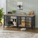 80' Dog Crate End Table, Heavy Duty 2-Door Indoor Pet Kennel, Multipurpose Dog House Furniture as TV Stand or Side Table for Living Room, Large & Medium Dogs, Grey.