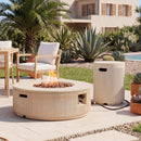 U_STYLE 38.19'' MGO Fire Pit & 16.93'' Propane Tank Cover Table, 50000 BTU Round Fire Table with Vertical Stripe Design, Adjustable Flame, Lava Rocks & Rain Cover, Patio & Backyard Use