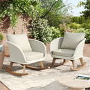 [Set of 2] 29.5' Contemporary Minimalist Beige Wicker Rocking Chair with Soft Polyester Cushions and Durable Wooden Frame, Perfect for Indoor and Outdoor Spaces like Patio, Balcony, or Living Room