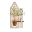 Adjustable 3-Color LED Sandstone Wall Decor with Simulated Green Plants, Glass Vase & Rabbit Statue, Light Coffee PVC, 23.62x47.24 inches