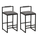 Modern Armless Metal Legs Kitchen Island Stools with Back Gray PU Upholstered Chairs 2-Piece Set