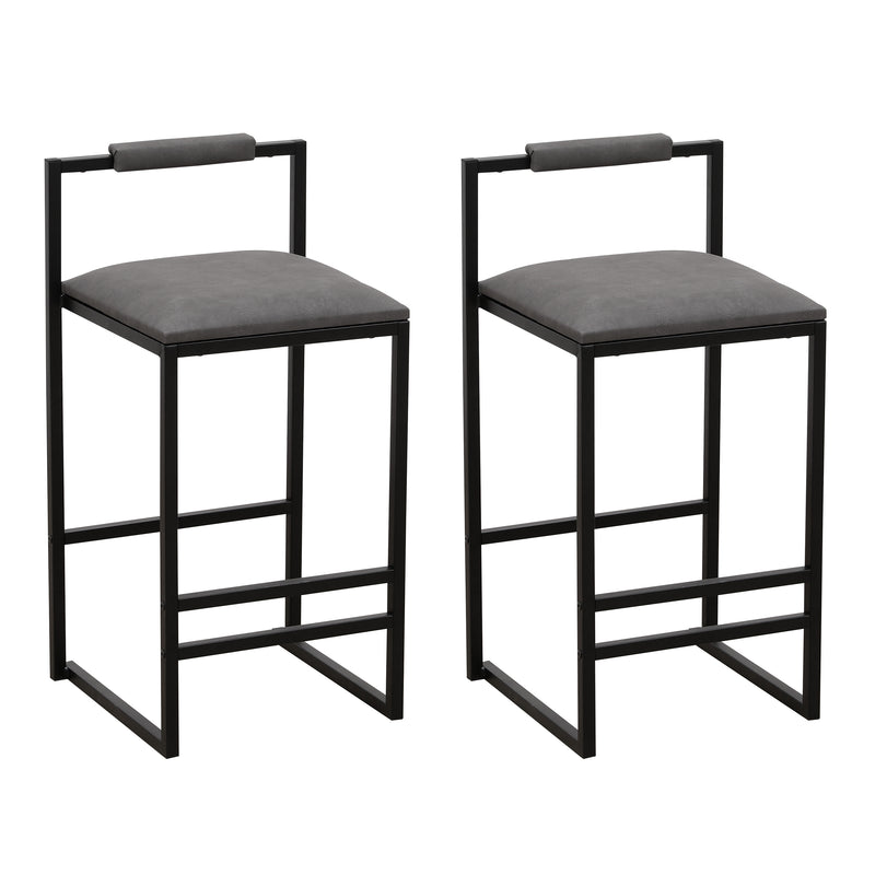Modern Armless Metal Legs Kitchen Island Stools with Back Gray PU Upholstered Chairs 2-Piece Set