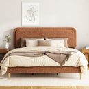 King Bed frame, Plush Upholstered Platform Bed with Height-Adjustable Headboard, Sturdy Frame and Alats, Quiet Design, No-Spring Mattress Compatible, Easy to Assemble, Brown