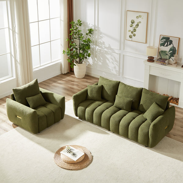 3 Seater + 1 Seater Combo Sofa Modern Living Room Sofa, Teddy Sofa, Wooden Frame, 4 Cushions, Apartment Sofa Furniture