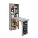 Folding Desk with Storage, Foldable Convertible Writing table with Blackboard and Shelves, Fold-Out Cabinet Table for Small Spaces/Home Office/Craft Room (Grey)
