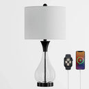 Farmhouse Glass Table Lamp for Living Room, 3 Way Dimmable Black Bedside Lamp with USB A+C Charging Ports, 26' Tall Glass Bedroom Lamp for Nightstand End Table