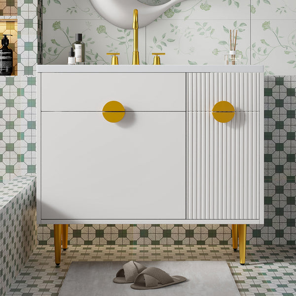 36' Bathroom Vanity with Resin Basin Sink, Modern Bathroom Sink Cabinet, Storage Cabinet with Soft-Closing Door and Drop-Down Door