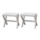 Accent Stool, Tufted Linen Upholstered Chair, X-Base Wood Seat with Nailhead Trim, 17'D x 19'W x 17'H, 300 lbs Capacity
