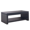 Modern Black Coffee Table with Beaded Trim – 47 Rectangular Coffee Table with Open Storage Shelf, Solid Black Finish – Contemporary Living Room Accent Furniture