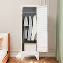 47.2' Narrow Metal Storage Closet with Single Louvered Door, Freestanding Slim Wardrobe Cabinet with Anti-Tip Kit & Hanging Rail,  Lightweight Closet for Small Apartments, Dorm, Renters