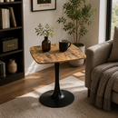 Square Dining Table, 24' Square Tulip Table with MDF Tabletop & Matte Black Metal Pedestal Base,Mid Century Modern Bistro Table for Kitchen, Small Places, Living Room, Cafe,(Rustic Brown)