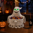 Halloween Ghost Storage Bowl Figurine, Spooky Candy Dish with LED Light for Halloween Party