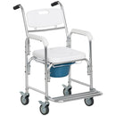 Shower Commode Wheelchair with Padded Seat, White Aluminum, 330 lbs. Capacity