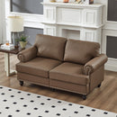 59.5' Modern Classic Design with Nails Living Room Loveseat Leather Couch,Upholstered Imitation Cowhide Leather Brown