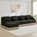 131'Comfy Chenille Leopard Printing L-Shaped Sofa,Delicate Tassel Edge,Movable Ottoman,Modern Fashion Style,Ergonomic Back and Seat Design,Easy Assembly,Deep Seat Design for Living Room,Green black
