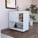 Texas Bar Cart, One Cabinet, Six Bottle Cubbies, One Lower Panel, Four Casters