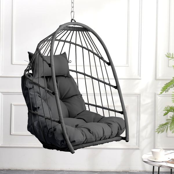 Outdoor garden rattan egg swing chair hanging chair PE hanging chair  gray
