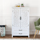 27'' Accent Tall Tower White Storage Cabinet - Rustic Wood Sideboard Pantry Cabinet - Versatile Buffet Cabinet with Storage for Home Decor and Organization chic cabinet with two doors and two drawers