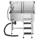38' Dog Grooming Bath Tub Stainless Steel w/ Stairs Faucet Showerhead