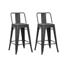 24'Metal Barstool,Country Rustic Style with Back, Kitchen Counter Bar Stool, Lightweight & Sturdy Build, Set of 2 -Matte Black