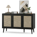 Sideboard Buffet Cabinet with 3 Rattan Doors,Modern Kitchen Storage Console Cabinet for Entryway Living Room (Small,Black)