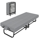 Grey Folding Bed with Memory Foam Mattress, 4 Lockable Wheels, Reinforced Steel Frame Supports 450 lbs, Folds Upright – Compact for Small Apartments & Guest Rooms