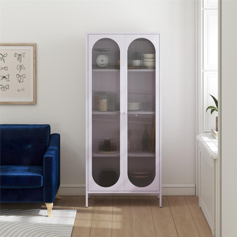 Luna Tall 2-Door Accent Cabinet with Fluted Glass
