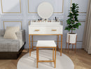 Vanity Set with Mirror and Stool - Makeup Vanity Table with Storage Drawers and Organizer, White and Gold, Space-Saving Design for Small Bedrooms