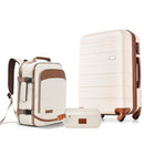 3-Piece Luggage Set  - 24in Checked Suitcase with TSA Lock Travel Duffel Bag Wet-Dry Toiletry Bag,ivory and brown
